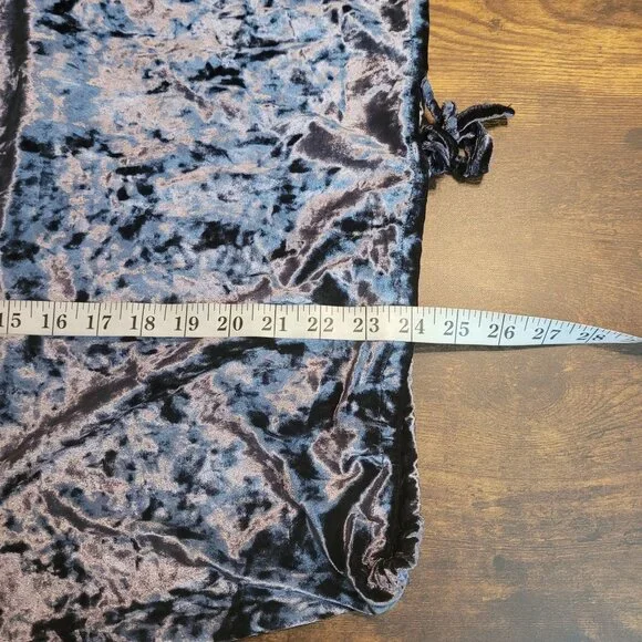 Adrianna Papell Crushed Velvet Top L Puff Sleeve Tie Wash Smokey Blue Shimmer - Picture 8 of 10